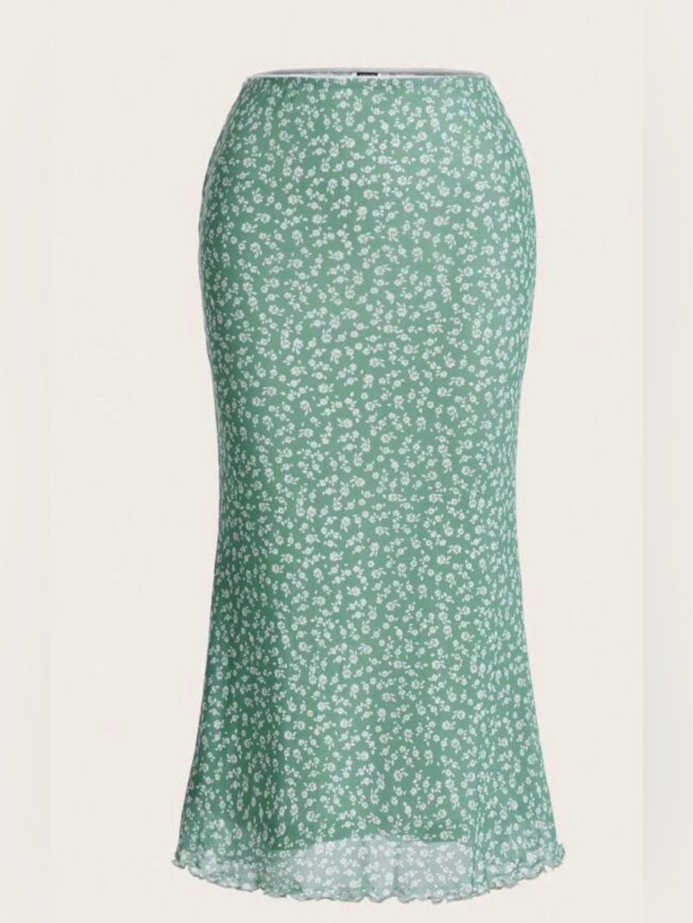 SHEIN WYWH Ditsy Floral Print Lettuce Trim Skirt Sz L